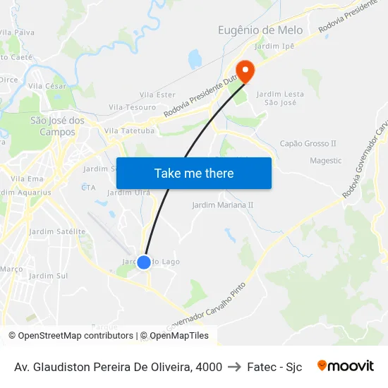 Av. Glaudiston Pereira De Oliveira, 4000 to Fatec - Sjc map