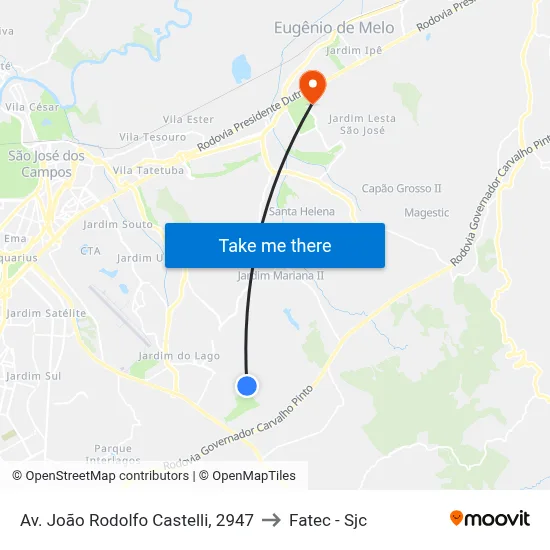 Av. João Rodolfo Castelli, 2947 to Fatec - Sjc map