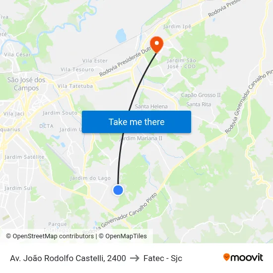 Av. João Rodolfo Castelli, 2400 to Fatec - Sjc map