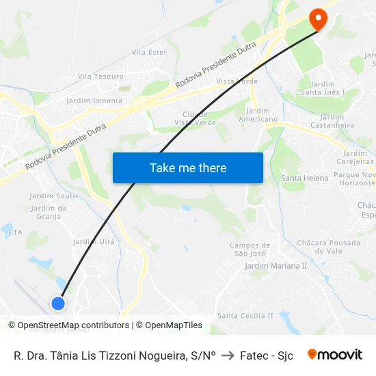 R. Dra. Tânia Lis Tizzoni Nogueira, S/Nº to Fatec - Sjc map