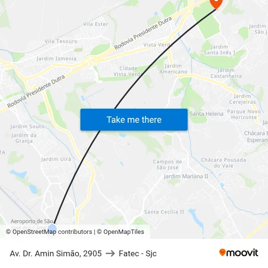 Av. Dr. Amin Simão, 2905 to Fatec - Sjc map