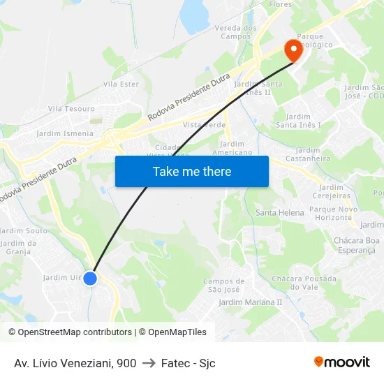 Av. Lívio Veneziani, 900 to Fatec - Sjc map
