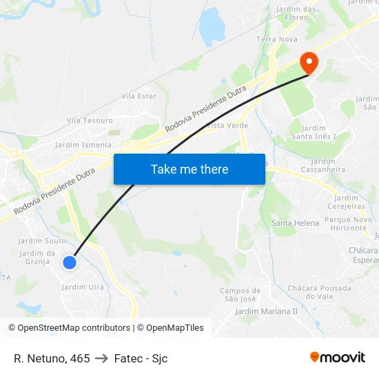 R. Netuno, 465 to Fatec - Sjc map