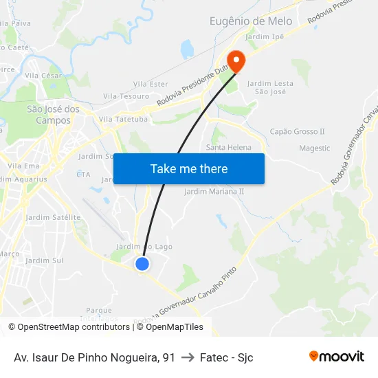 Av. Isaur De Pinho Nogueira, 91 to Fatec - Sjc map