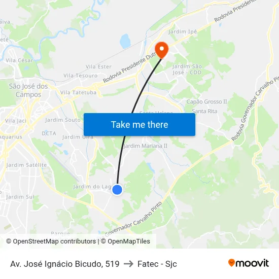 Av. José Ignácio Bicudo, 519 to Fatec - Sjc map
