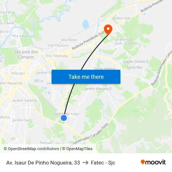 Av. Isaur De Pinho Nogueira, 33 to Fatec - Sjc map