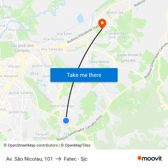 Av. São Nicolau, 101 to Fatec - Sjc map
