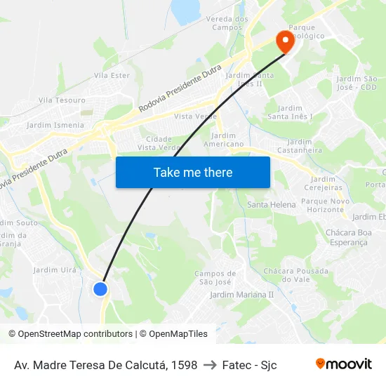 Av. Madre Teresa De Calcutá, 1598 to Fatec - Sjc map