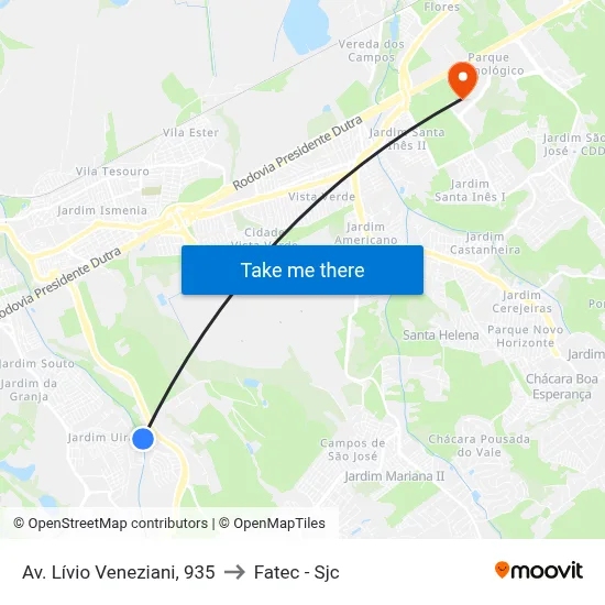 Av. Lívio Veneziani, 935 to Fatec - Sjc map