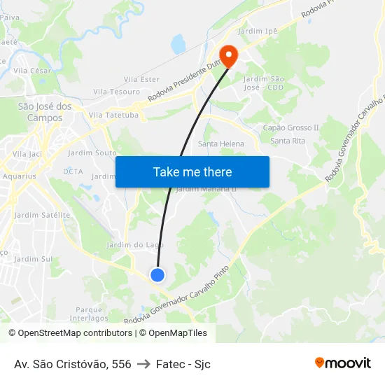 Av. São Cristóvão, 556 to Fatec - Sjc map
