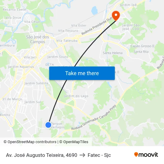 Av. José Augusto Teixeira, 4690 to Fatec - Sjc map