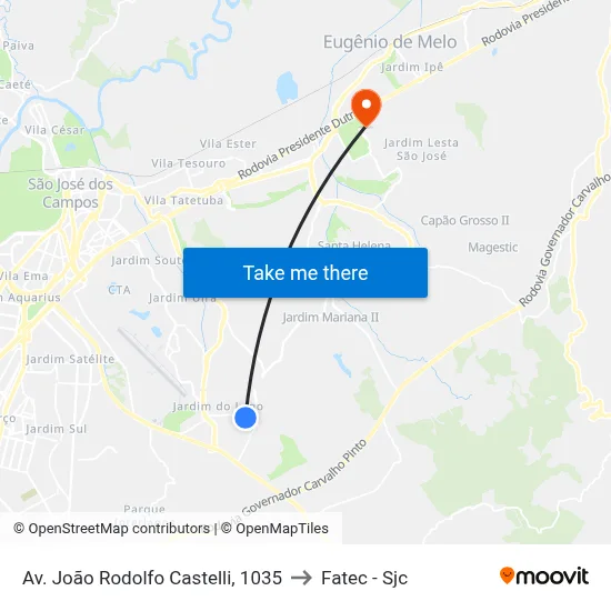 Av. João Rodolfo Castelli, 1035 to Fatec - Sjc map