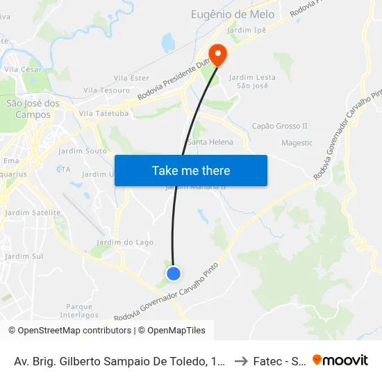 Av. Brig. Gilberto Sampaio De Toledo, 101 to Fatec - Sjc map