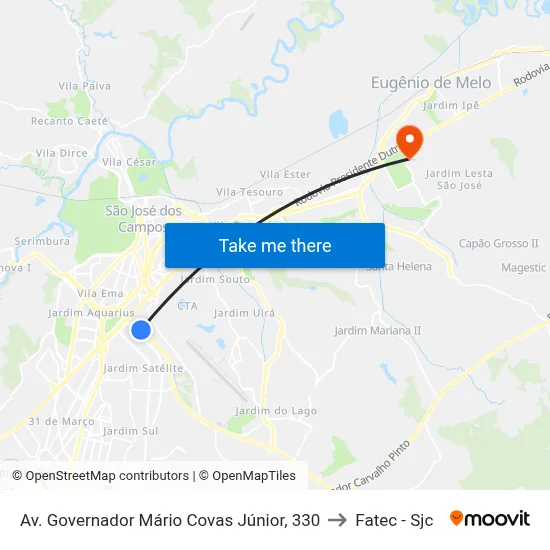 Av. Governador Mário Covas Júnior, 330 to Fatec - Sjc map