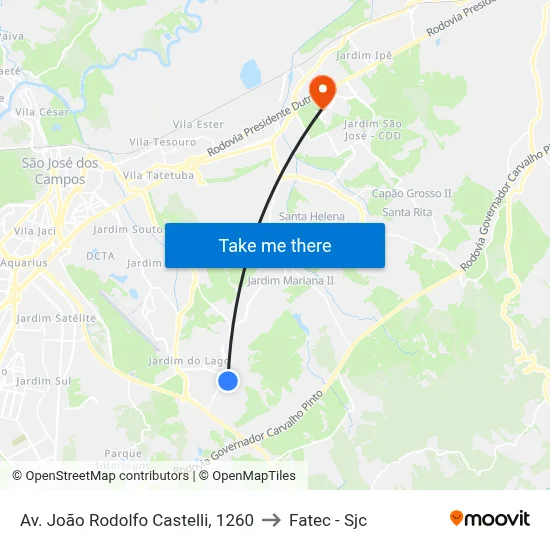Av. João Rodolfo Castelli, 1260 to Fatec - Sjc map