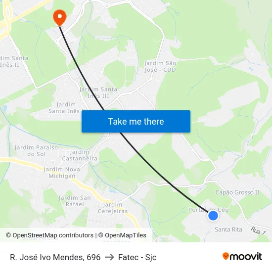 R. José Ivo Mendes, 696 to Fatec - Sjc map