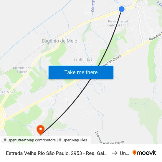 Estrada Velha Rio São Paulo, 2953 - Res. Galo Branco, São José Dos Campos to Unifesp map