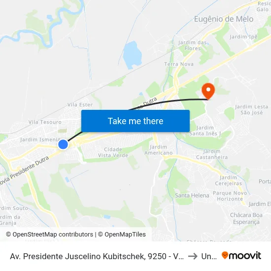 Av. Presidente Juscelino Kubitschek, 9250 - Vila Tatetuba, São José Dos Campos to Unifesp map