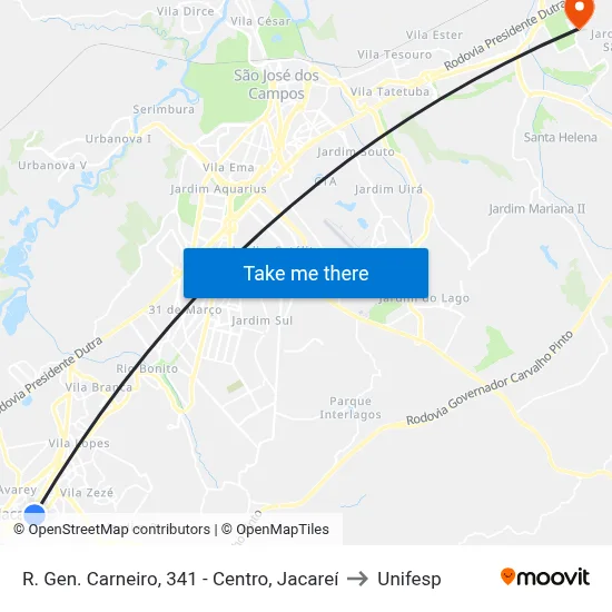 R. Gen. Carneiro, 341 - Centro, Jacareí to Unifesp map