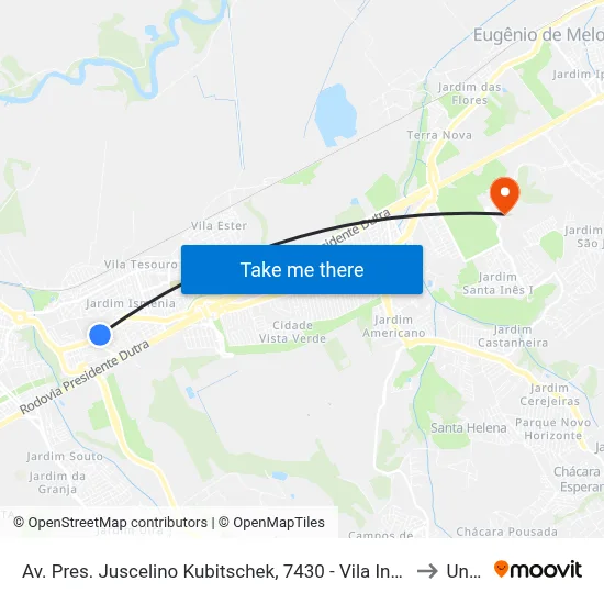 Av. Pres. Juscelino Kubitschek, 7430 - Vila Industrial, São José Dos Campos to Unifesp map