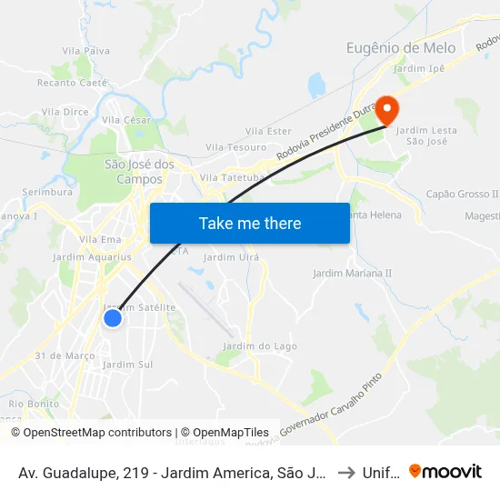 Av. Guadalupe, 219 - Jardim America, São José Dos Campos to Unifesp map
