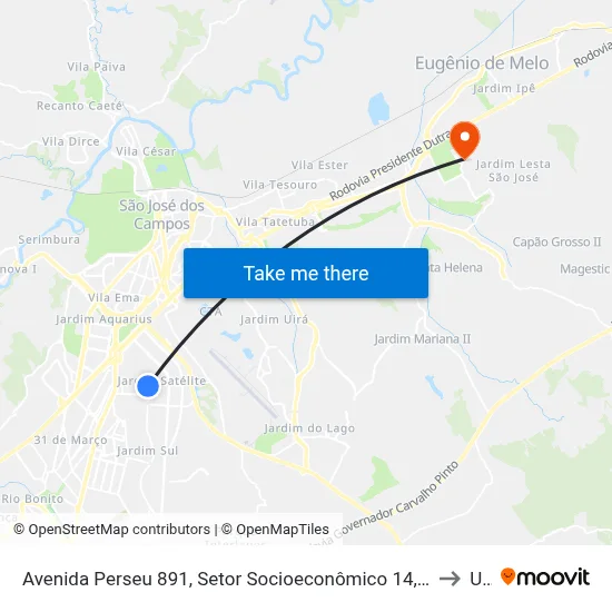 Avenida Perseu 891, Setor Socioeconômico 14, São José Dos Campos - São Paulo, 12230, Brasil - Res. Cidade Jardim, São José Dos Campos to Unifesp map