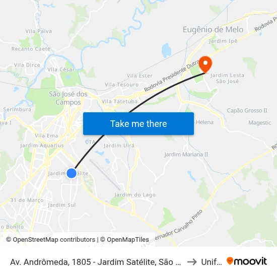 Av. Andrômeda, 1805 - Jardim Satélite, São José Dos Campos to Unifesp map