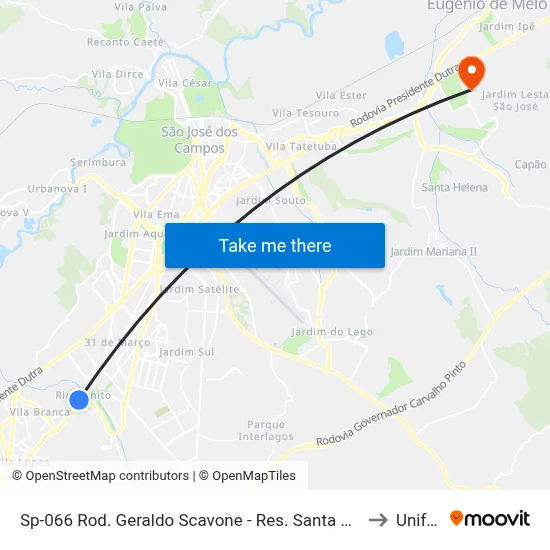 Sp-066 Rod. Geraldo Scavone - Res. Santa Paula, Jacareí to Unifesp map