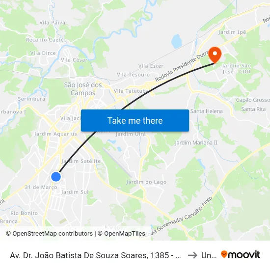 Av. Dr. João Batista De Souza Soares, 1385 - Jardim America, São José Dos Campos to Unifesp map