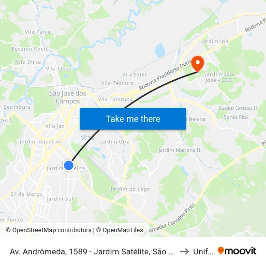 Av. Andrômeda, 1589 - Jardim Satélite, São José Dos Campos to Unifesp map