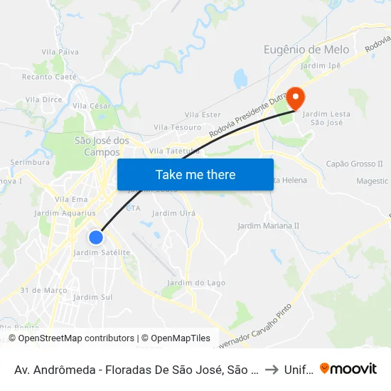 Av. Andrômeda - Floradas De São José, São José Dos Campos to Unifesp map