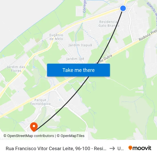 Rua Francisco Vitor Cesar Leite, 96-100 - Residencial Galo Branco, São José Dos Campos to Unifesp map