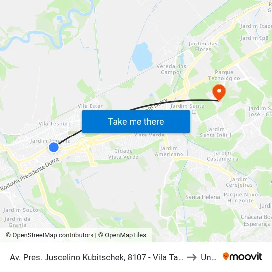 Av. Pres. Juscelino Kubitschek, 8107 - Vila Tatetuba, São José Dos Campos to Unifesp map