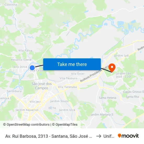 Av. Rui Barbosa, 2313 - Santana, São José Dos Campos to Unifesp map