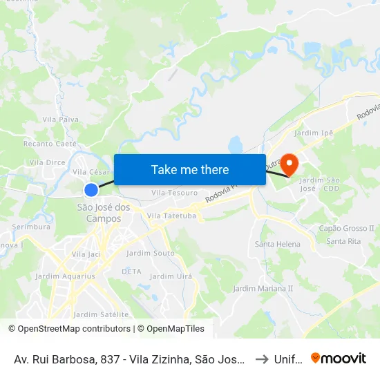 Av. Rui Barbosa, 837 - Vila Zizinha, São José Dos Campos to Unifesp map