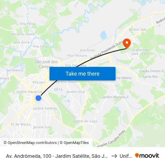 Av. Andrômeda, 100 - Jardim Satélite, São José Dos Campos to Unifesp map