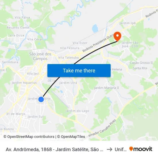 Av. Andrômeda, 1868 - Jardim Satélite, São José Dos Campos to Unifesp map