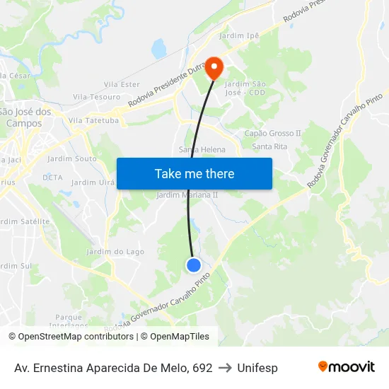 Av. Ernestina Aparecida De Melo, 692 to Unifesp map