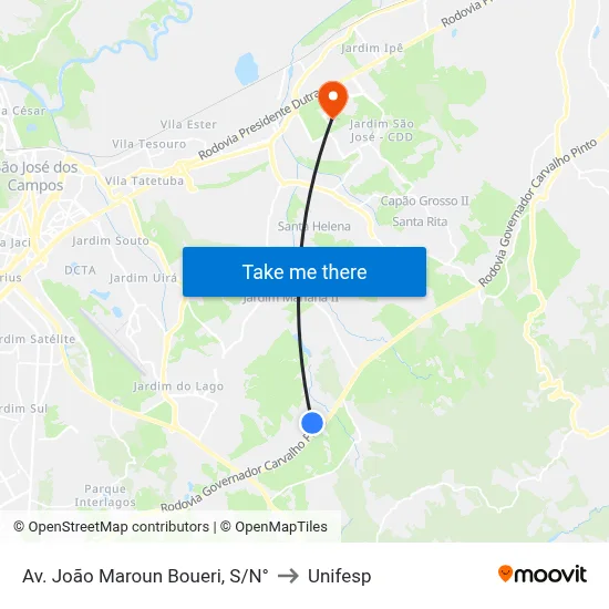 Av. João Maroun Boueri, S/N° to Unifesp map