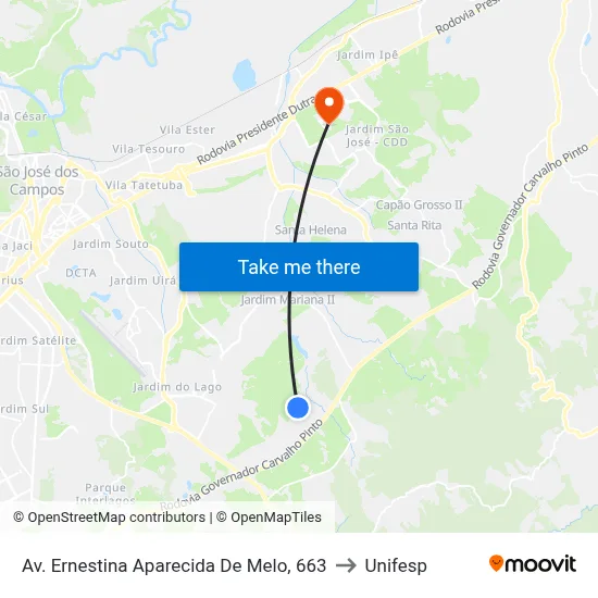 Av. Ernestina Aparecida De Melo, 663 to Unifesp map