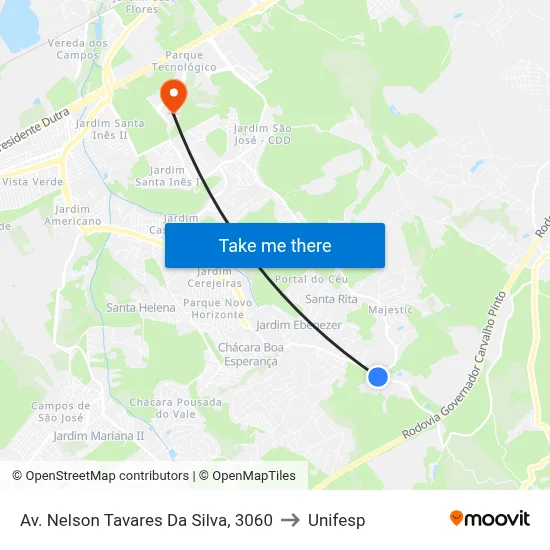 Av. Nelson Tavares Da Silva, 3060 to Unifesp map