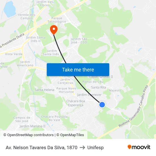 Av. Nelson Tavares Da Silva, 1870 to Unifesp map