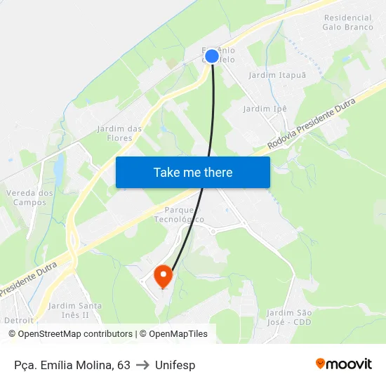 Pça. Emília Molina, 63 to Unifesp map