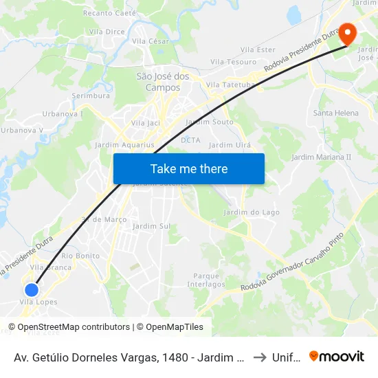 Av. Getúlio Dorneles Vargas, 1480 - Jardim Luiza, Jacareí to Unifesp map