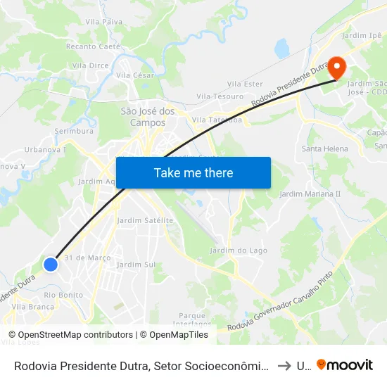 Rodovia Presidente Dutra, Setor Socioeconômico 16, São José Dos Campos - São Paulo, Brasil - Jardim Por Do Sol, São José Dos Campos to Unifesp map