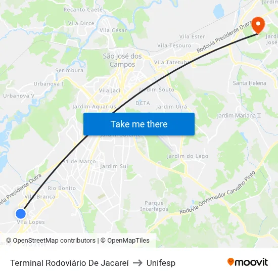Terminal Rodoviário De Jacareí to Unifesp map
