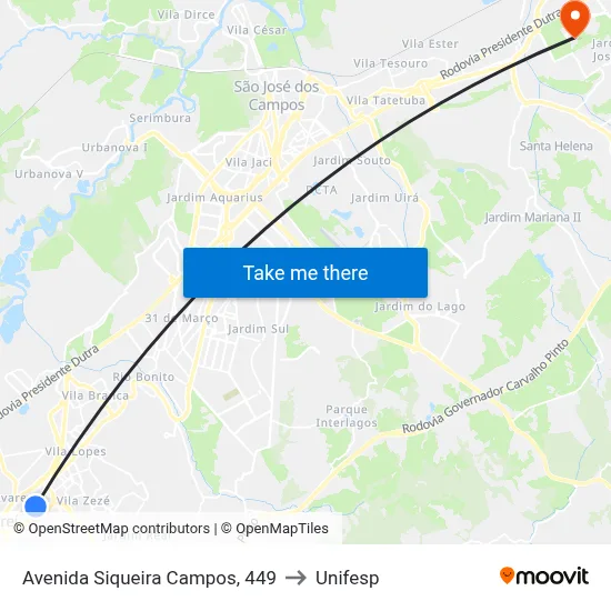 Avenida Siqueira Campos, 449 to Unifesp map