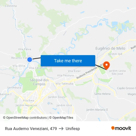 Rua Audemo Veneziani, 479 to Unifesp map