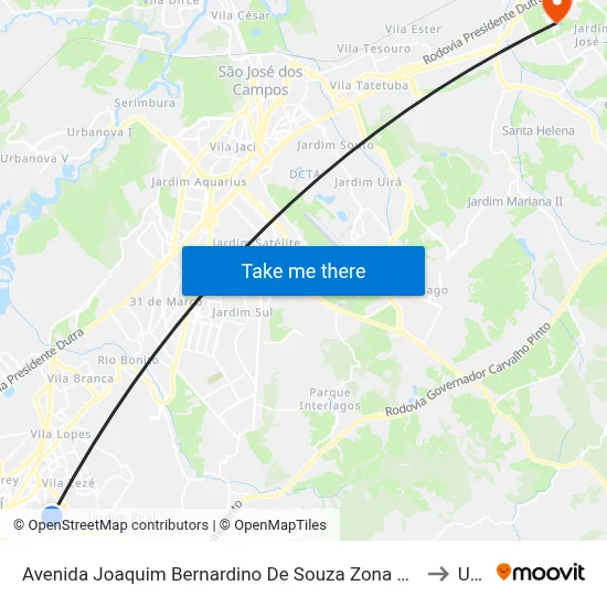 Avenida Joaquim Bernardino De Souza Zona Preferencial 01 - Zap 1 Jacareí - São Paulo 12316 Brasil to Unifesp map