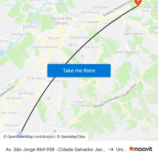 Av. São Jorge 864-958 - Cidade Salvador Jacareí - SP 12312-130 Brasil to Unifesp map